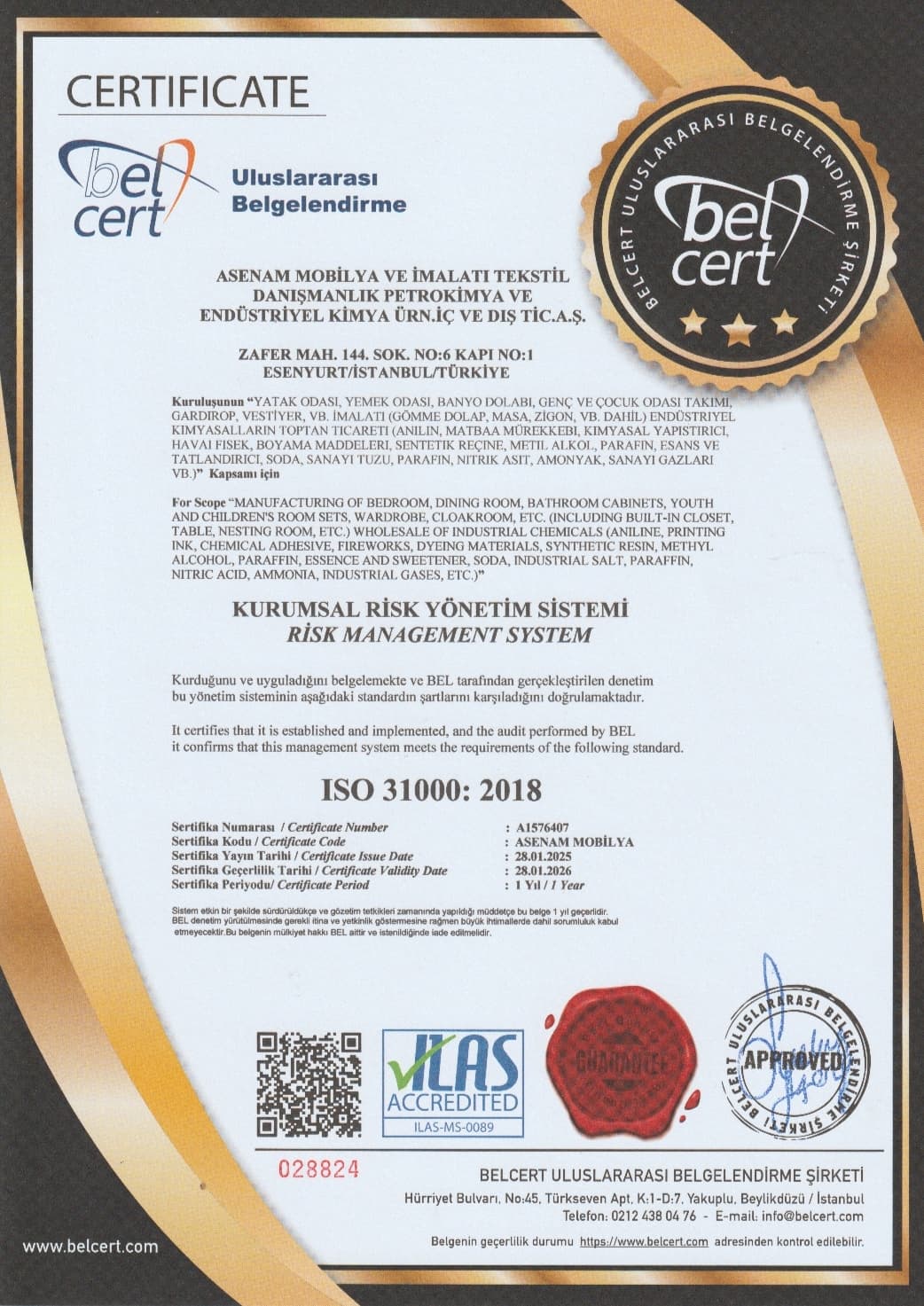 ISO 31000 : 2018 Standart Sertifikası